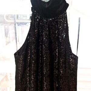 ANDREE BY UNIT Black Sequin Halter Mini Dress